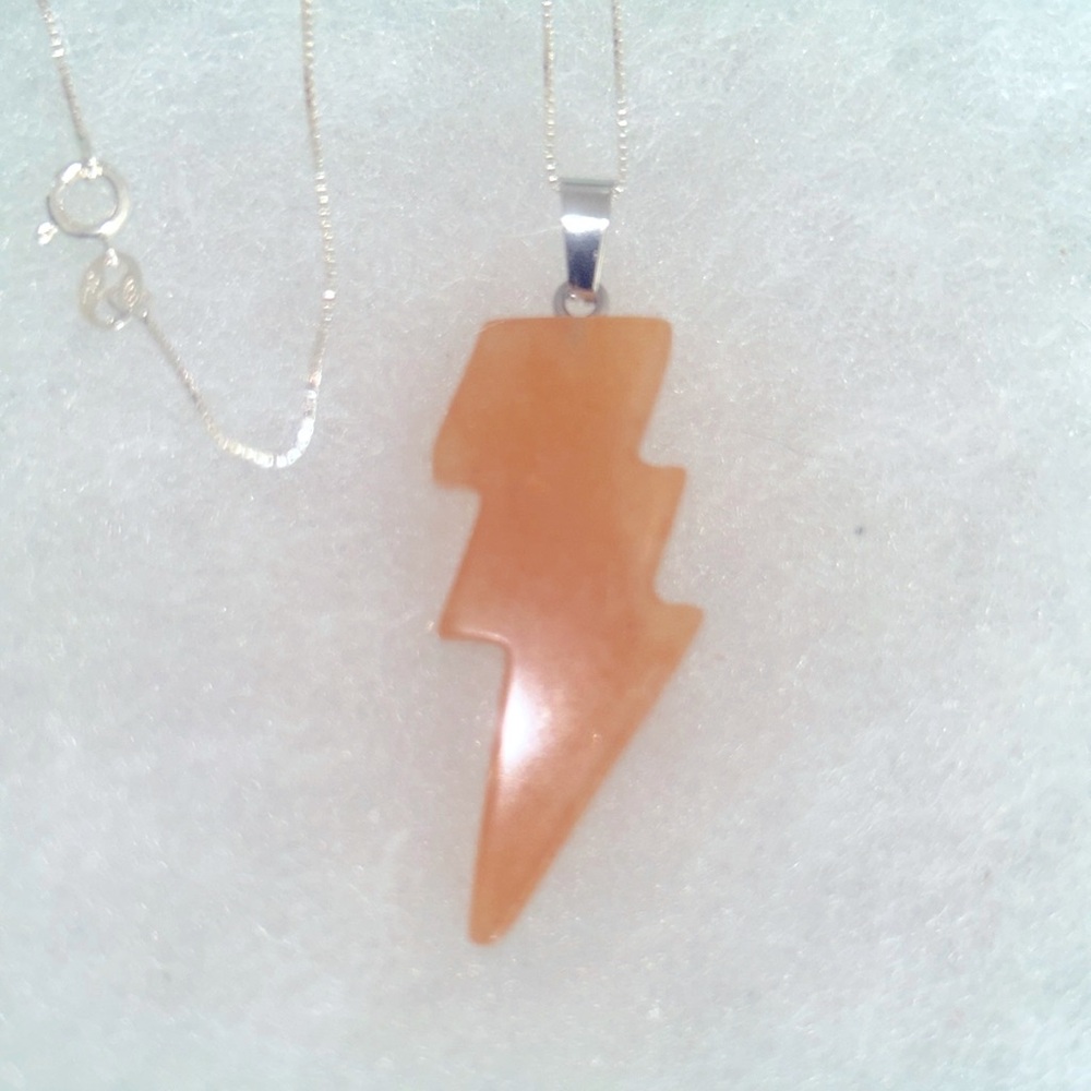 Boho hippie Aventurine Lightning Bolt Pendant 24” Necklace